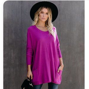 Vici Close To You Pocketed Sweater; Magenta Sm/Md